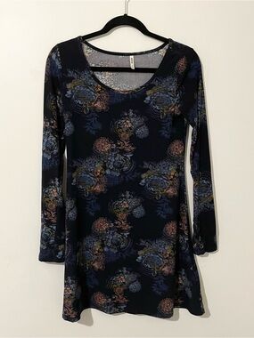 Mudd Navy Blue Dark Floral Flower Print Long Sleeve Mini Dress Size Small